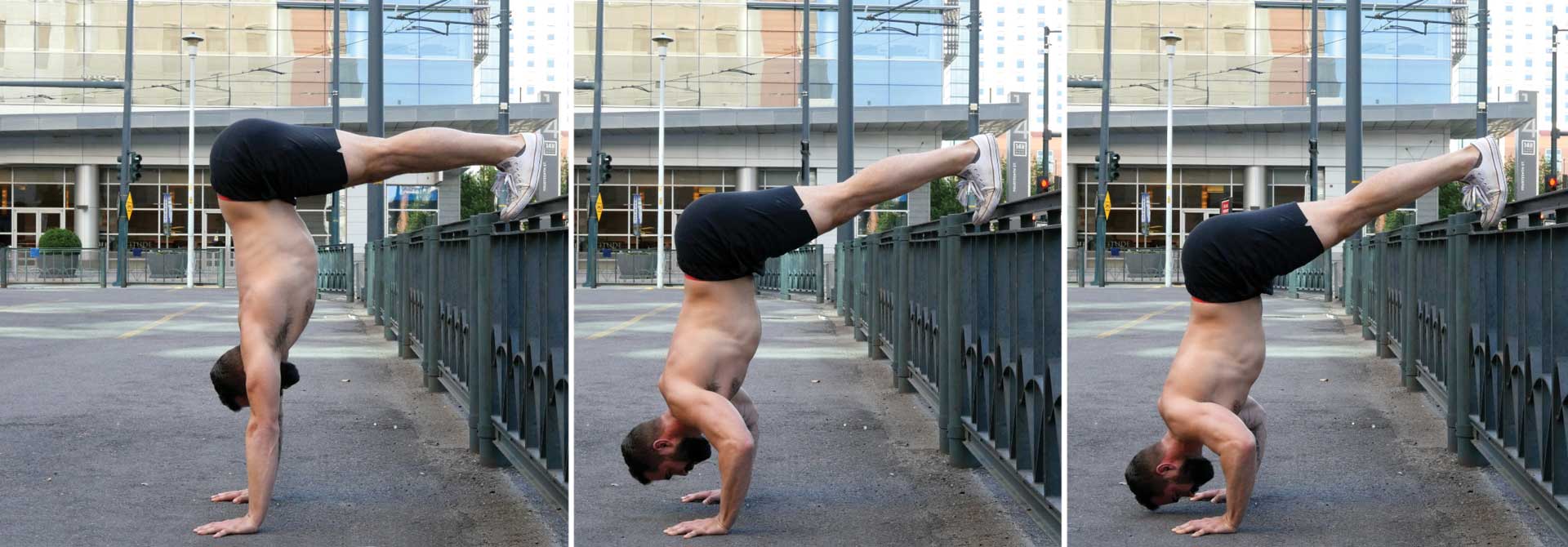 GymnasticBodies athlete shows how to perform a box headstand push-up for handstand pushup training.